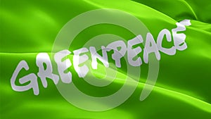 Greenpeace flag video. National 3d Eco organization logo Slow Motion video. Greenpeace Flag Blowing Close Up. Eco organization Fla