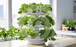 Greens grow in hydroponics, modern technology. Home