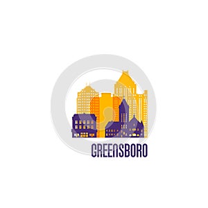 Greensboro city emblem. Colorful buildings.