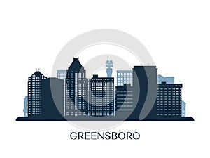 Greensboro, North Carolina skyline, monochrome silhouette. photo