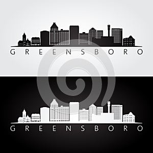 Greensboro USA skyline and landmarks silhouette photo