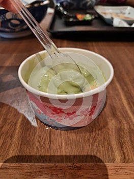 Greentea ice cream on the table