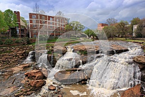 Greenville SC Reedy River Waterfalls Spring