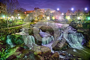 Greenville South Carolina near Falls Park River Walk at nigth.