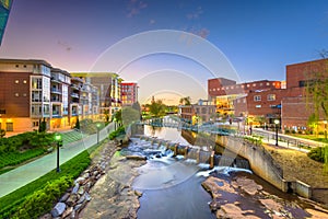 Greenville, South Carolina, USA downtown cityscape on the Reedy River photo