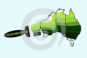 Greenwashing Australia, Australia being painted environmentally green with a greenwash paintbrush