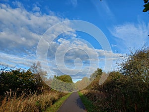 Greenway in Harrogate, blue sky autumn day