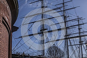 Greenwich, Cutty Sark, blue skies and sails.