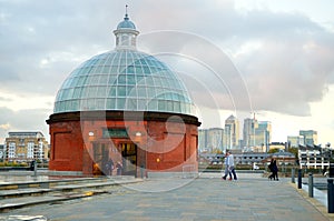 The Greenwich Foot Tunnel crosses beneath the River Thames