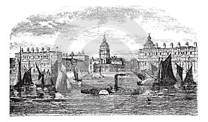 Greenwich Hospital or Royal Hospital for Seamen Greenwich England vintage engraving