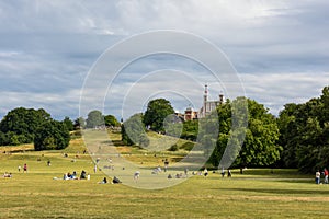 Greenwich park with observatory in the background during summer