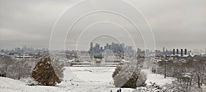 The Greenwich Park with white snows in winter at London, UK