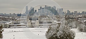 The Greenwich Park with white snows in winter at London, UK