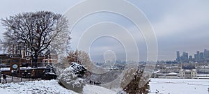 The Greenwich Park with white snows in winter at London, UK