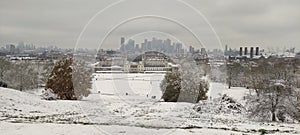 The Greenwich Park with white snows in winter at London, UK