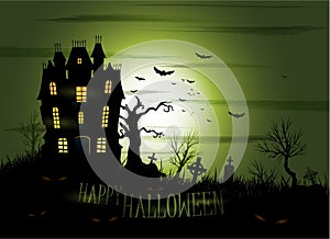 Greeny Halloween haunted mansion background photo