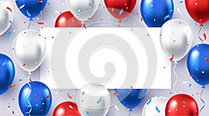Greeting background with white, blue, and red helium balloons