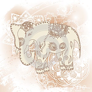 Greeting Beautiful card with Elephant. Frame of animal made in vector Elephant Illustration for design pattern textiles