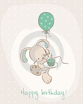 Greeting Birthday Card with Cute Bunny