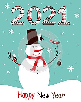 Greeting card 2021 with snowman