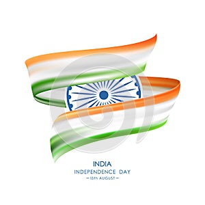 Greeting card with Abstract brush stroke or ribbon with colors of Indian Flag. Happy Independence Day of India