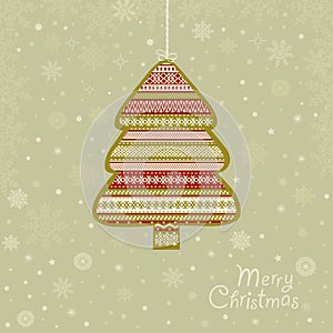 Greeting card with abstract ornamental Christmas tree