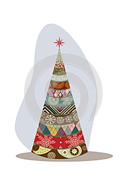 Greeting card with abstract ornamental Christmas tree