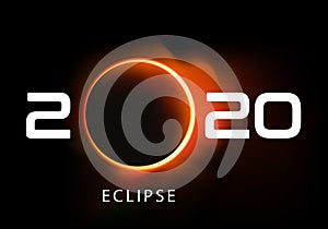 Greeting card 2020 on the background of the solar eclipse