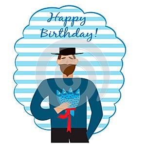 Greeting card with bearded man with fishes