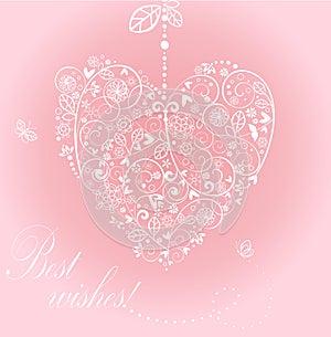 Greeting card with beautiful lacy hanging heart