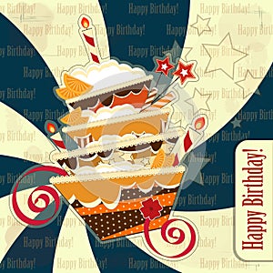 Greeting card with big chocolate cake