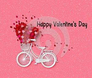 Greeting card with bike and air balloons in heart shape.