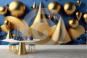greeting card birthday or anniversaries celebration with gold and teal balloons photo