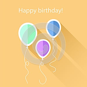 Greeting card with birthday balloons, vector