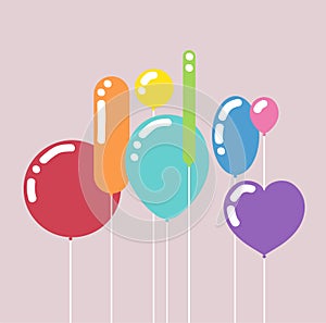 Greeting card with birthday balloons, vector