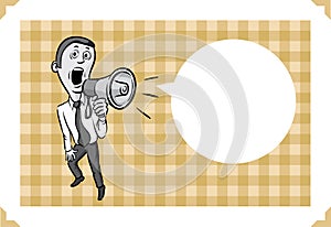 Greeting card with businessman with megaphone