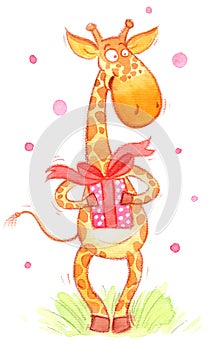 Greeting card of cartoon giraffe