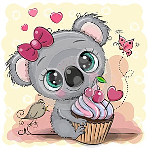 Greeting card Cartoon Koala with cake photo