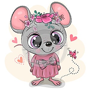 Greeting card Cartoon Mouse with flowers