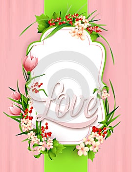 Greeting card with colorful flower background.