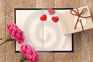 Greeting card concept of giving present and Valentine`s, anniversary, mother`s day and birthday surprise