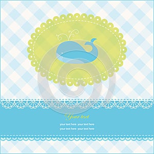 Greeting card with copy space and blue whale