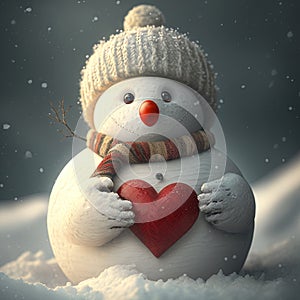 Greeting card couple in love cute snowmen and snow Couple. Vintage design for Valentine`s Day/Christmas. Generative AI