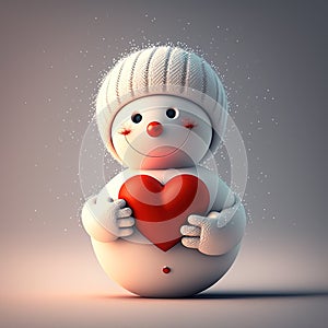 Greeting card couple in love cute snowmen and snow Couple. Vintage design for Valentine`s Day/Christmas. Generative AI
