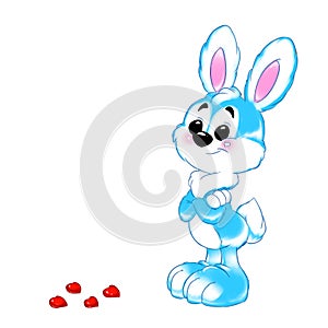 Greeting card cute blue rabbit heart illustration cartoon