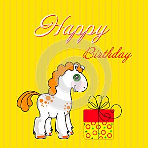 Greeting card with cute cadtoon horse