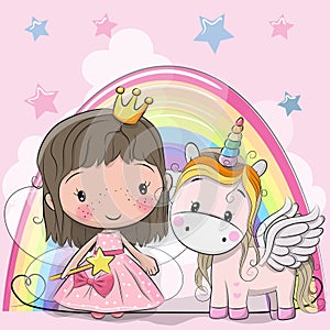 Greeting Card with fairy tale Princess and Unicorn photo