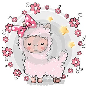 Greeting card Alpaca with flowers on a gray background photo