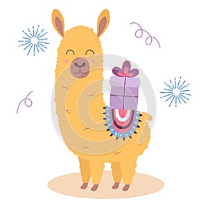 greeting card with cute llama