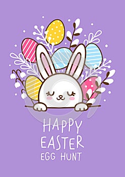 Greeting card with cute rabbit  for happy Easter egg hunt poster design 5